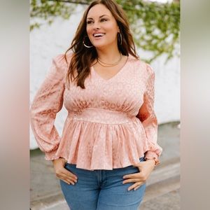 Plus Size Leopard Satin Peplum Top